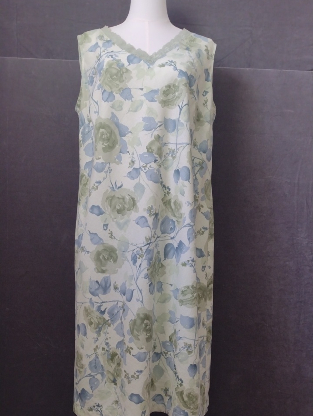 Norton Studio 1X Sleeveless Floral Midi Dress Green Blue Lace V-Neck 55% Linen